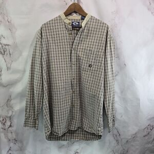 Roper Shirt Mens Large Button Long Sleeve Grandfather Mandarin Windowpane Banded